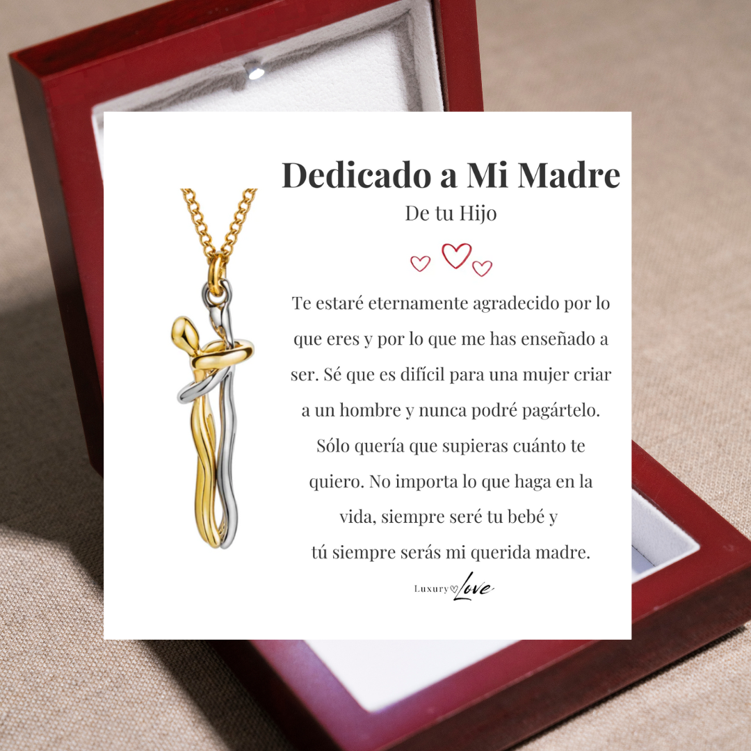 Collar Abrazo-Eterno® para mi Madre (con Nota especial y Caja de madera con luz)
