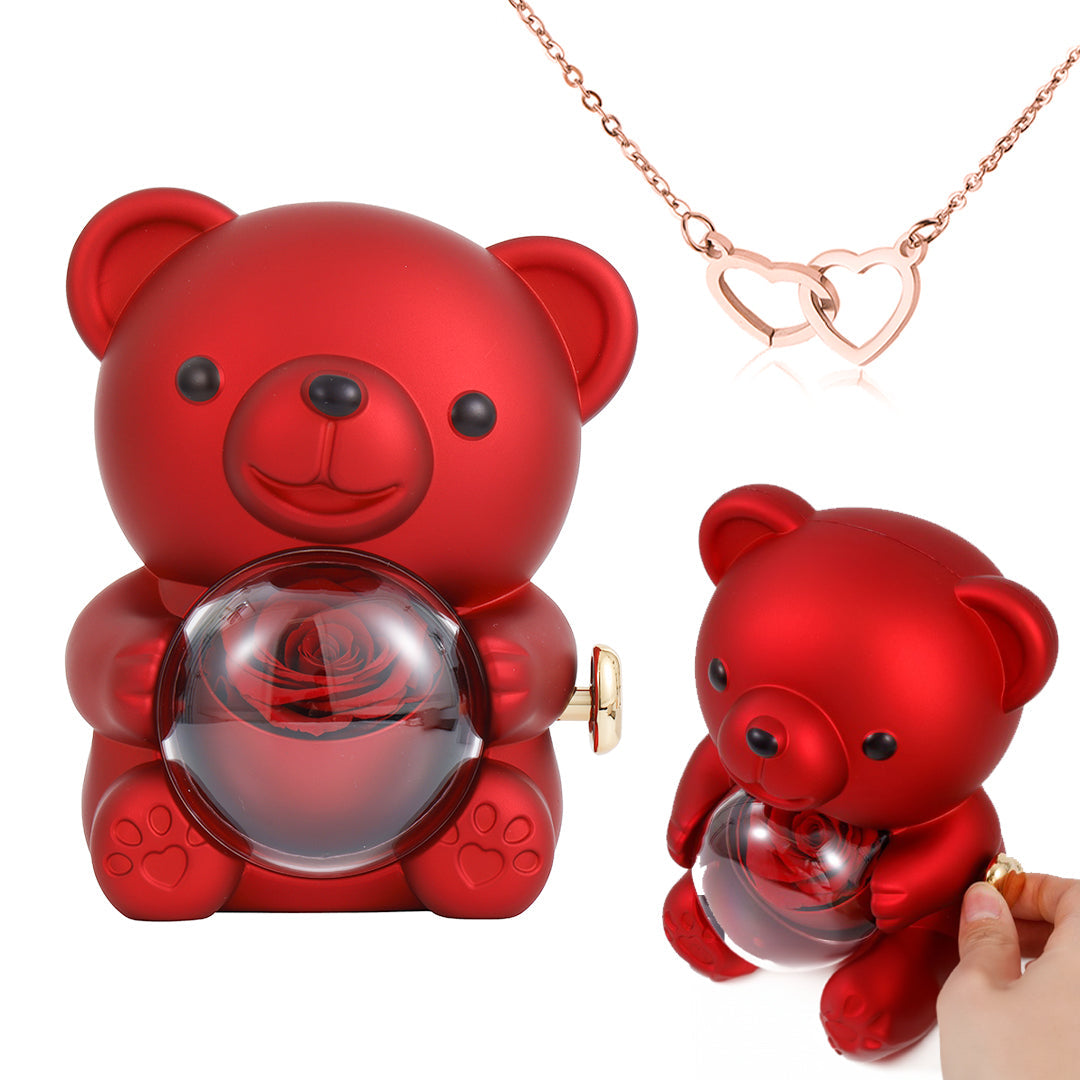 Regalo para mi Mamá - Collar corazón con caja de regalo con osito y rosa real