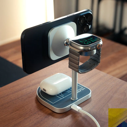 Soporte de carga inalámbrica magnético creativo 3 en 1 de 3-Point Power KUXIU - Gris