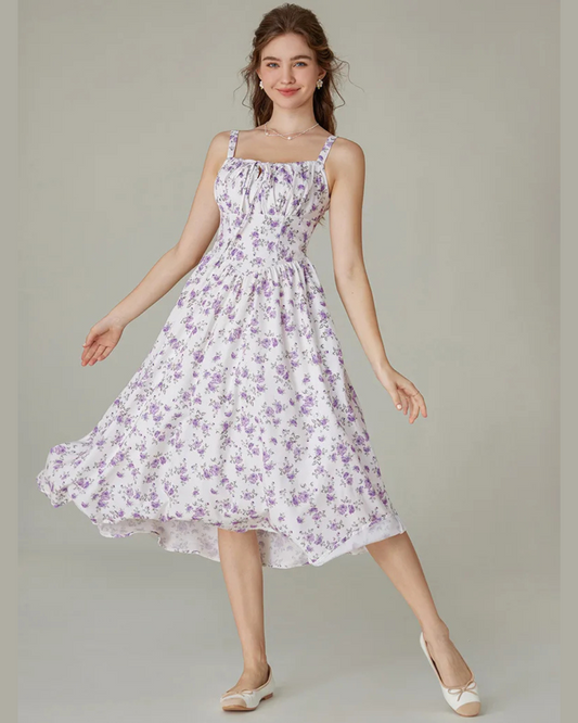 Vestido Floral con Cintura tipo Corset para Mayor Ajuste y Bolsillos Laterales para mujer