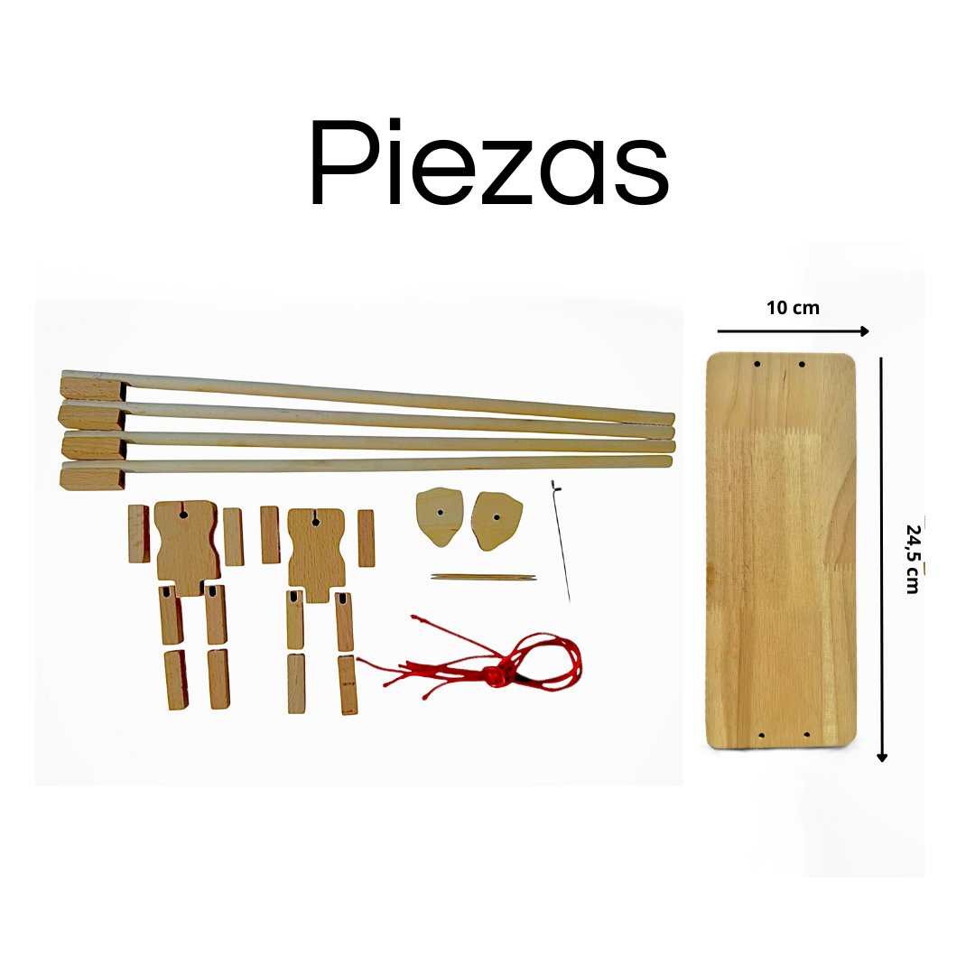 Figuras de madera con cabezas de globo