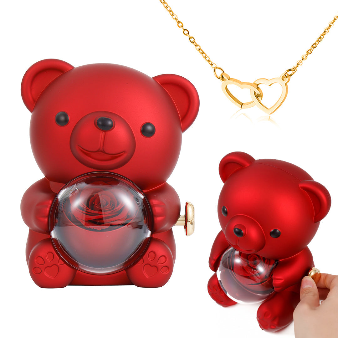 Regalo para mi Mamá - Collar corazón con caja de regalo con osito y rosa real