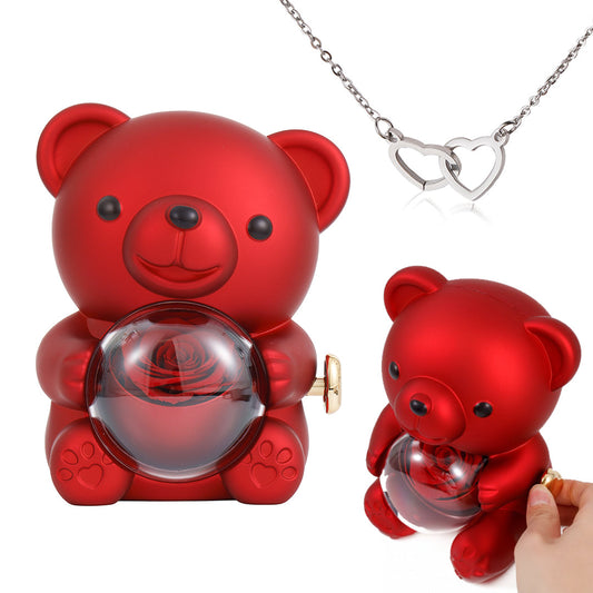 Regalo para mi Mamá - Collar corazón con caja de regalo con osito y rosa real